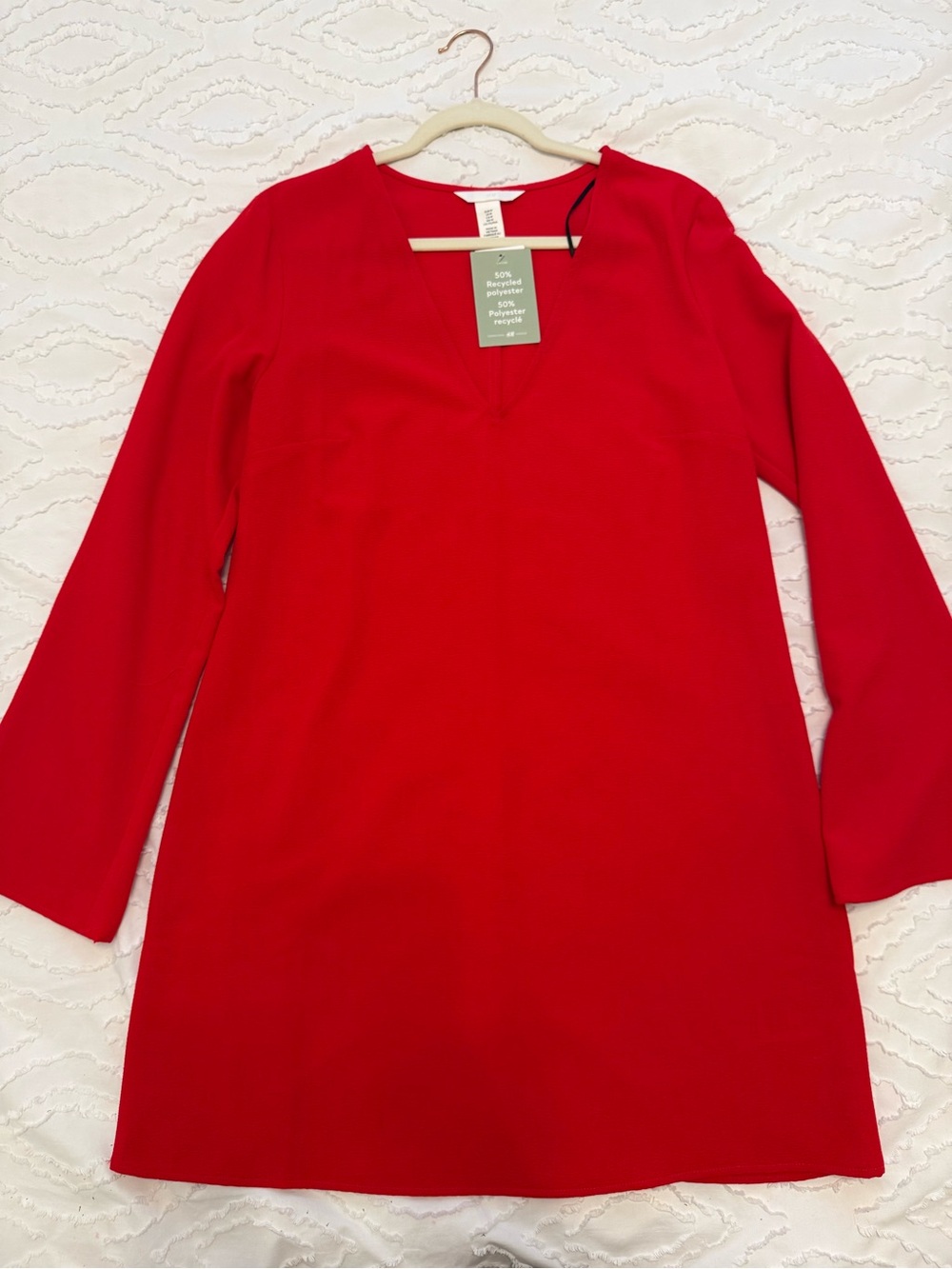 H&M Red Long-Sleeve Shift Dress